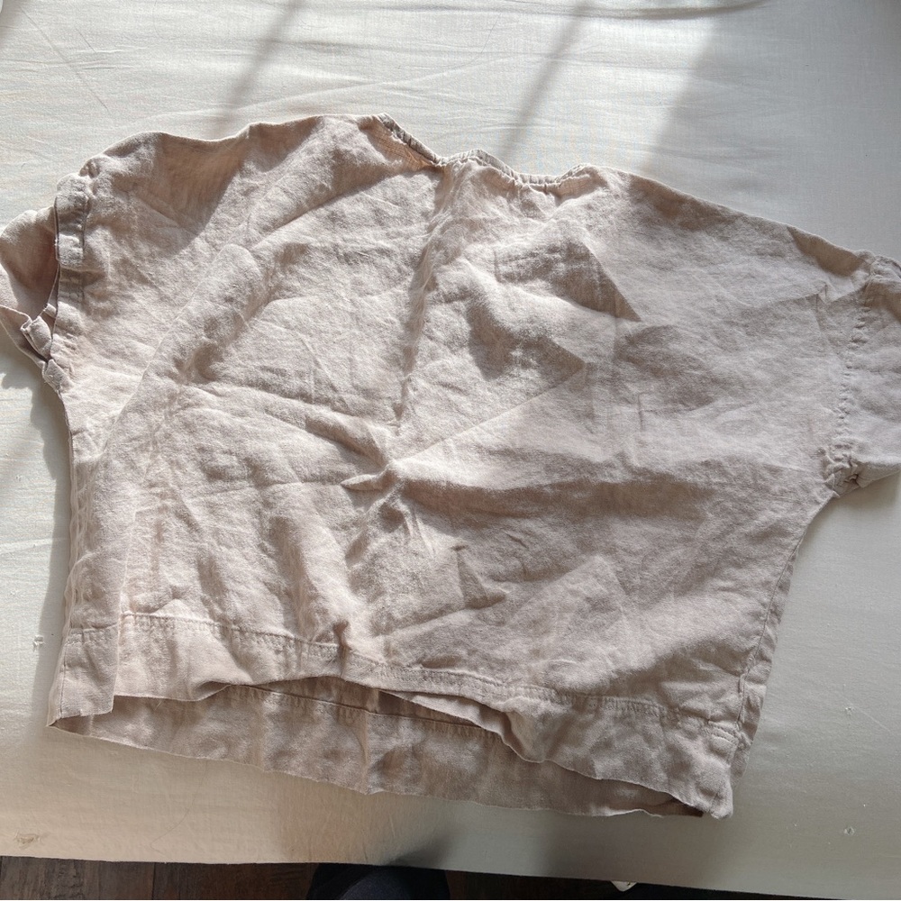 Linenfox 100% linen blouse shirt top in beige